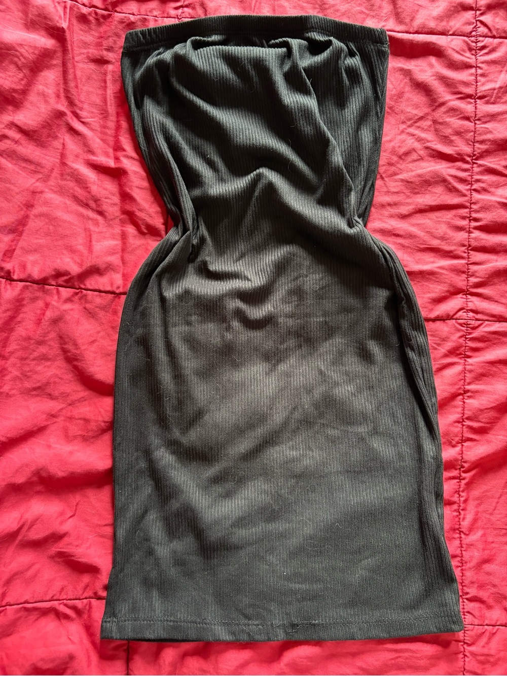 Strapless Black Ribbed Bodycon Dress